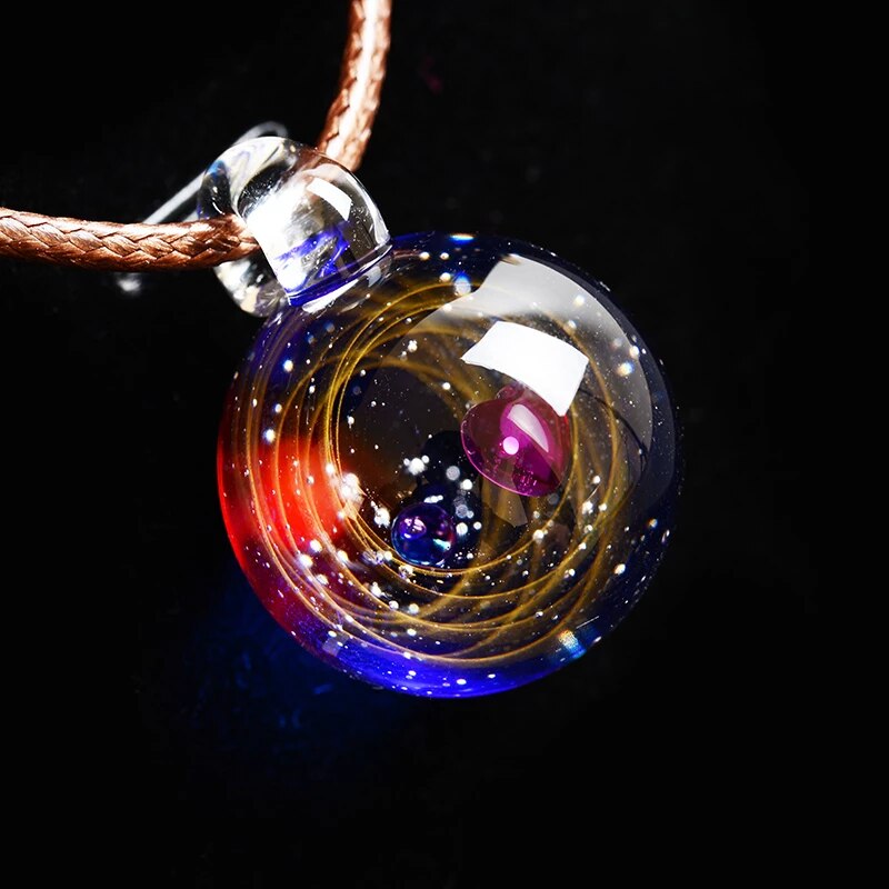 Universe Glass Bead Planets Pendant Necklace & Galaxy Solar System Bracelet 